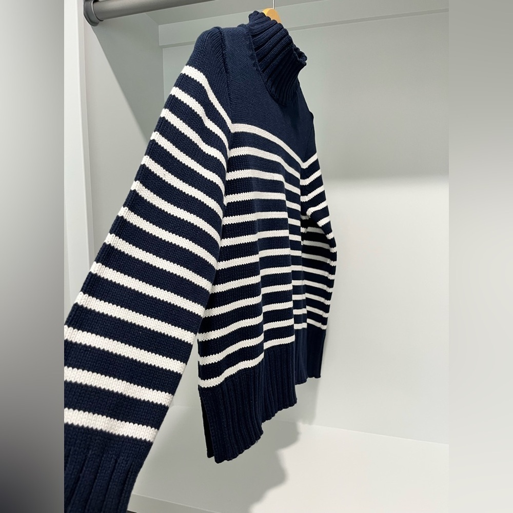 J crew Cotton turtleneck knit sweater in navy ivory stripe NEW size XS - Picture 4 of 11